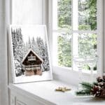 Cozy Snow Covered Cabin Print Tranquil Winter Forest Retreat 0268