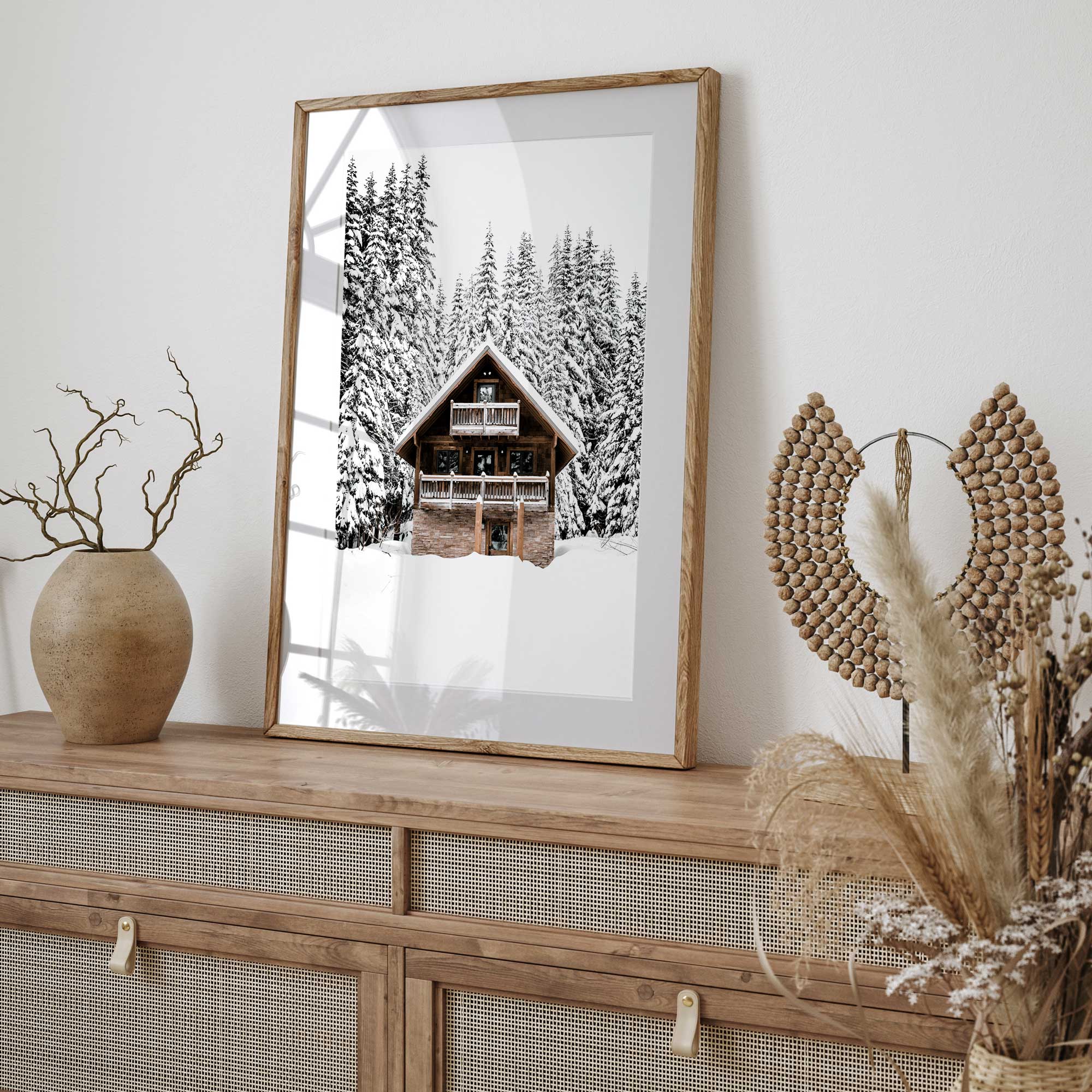 Peaceful Snow Cabin Scene Instant Art Download 0268
